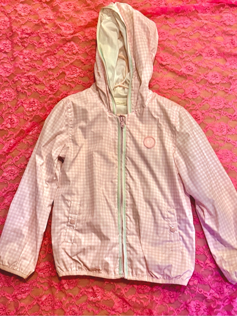 Dave and Bella pink gingham rain jacket size 7t